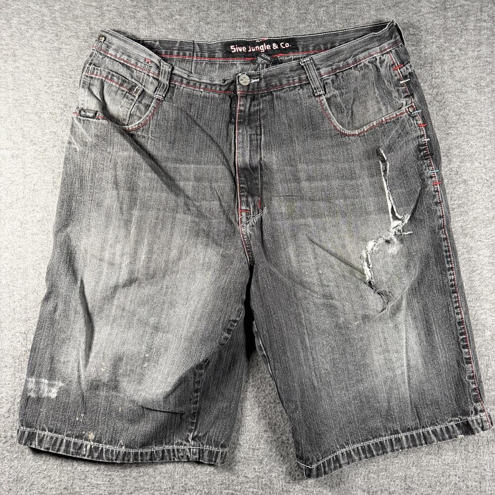 Sive Jungle & Co Shorts Mens 42 Gray Distressed Denim Thrashed Hip Hop Street